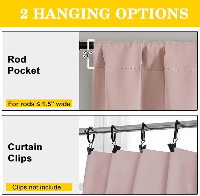 Extra Long Blush Blackout Curtains for Bedroom Living Room 120 Inches Long 2 Panels, Soft Solid Room Darkening Thermal Insulated Window Treatments, Rod Pocket Curtain, 50" Wx120 L