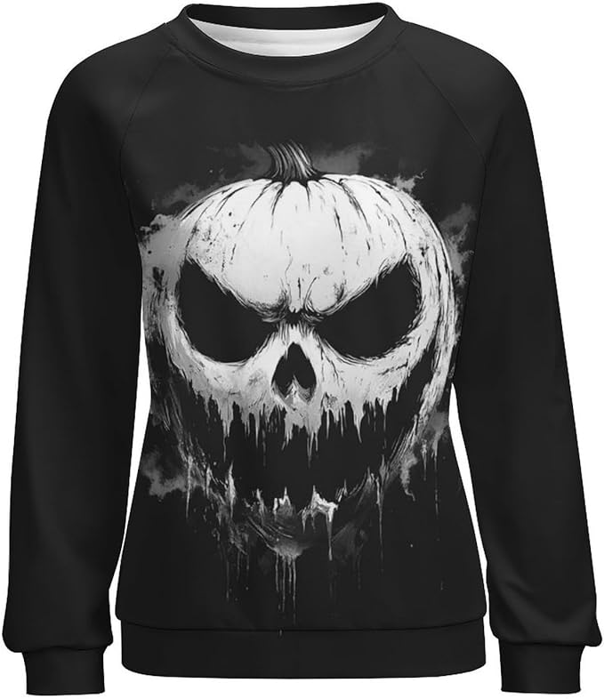 Halloween Sweatshirts for Women Funny and Spooky Print Crewneck Oversized Pullover Outdoor Lounge Fashion Sweater