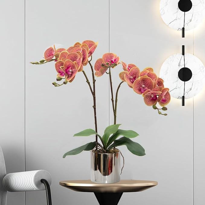 CXGS Artificial Orchid Flower Plant Real Touch Faux Orchids in Ceramic Vase Purple Dapple 19.7'' Fake Phalaenopsis Flower Arrangement Centerpiece Home Indoor Decor