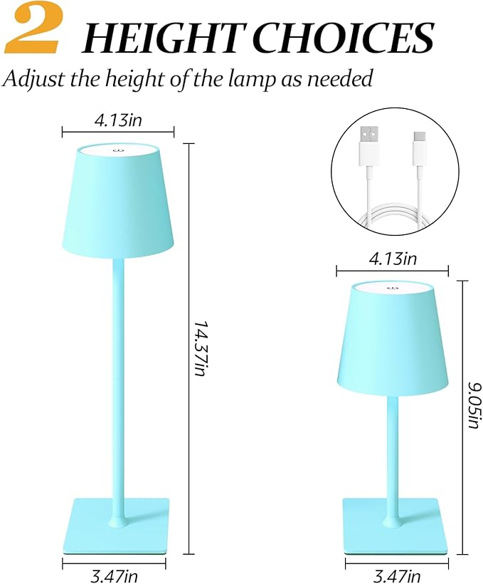 2 Pack Cordless Table Lamps, 3 Colors Stepless Dimming, 5000mAh Rechargeable Battery LED Desk Lamp for Bedroom/Couple Dinner/Desk/Cafe/Dining Room/Terrace