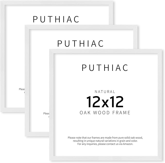 12x12 White Oak Wood Picture Frame - Minimalist 12x12 Poster Frame, 12"x12" Picture Frame Wood, Natural Solid Wooden Picture Frames for Wall Art Photo and Prints (3 Pack, White)