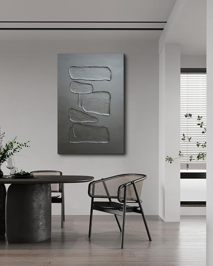 Creespi Hand-Painted Minimalist Black Textured Wall Art 24x36 inch,Modern Abstract Oil Painting On Canvas for Wall Décor