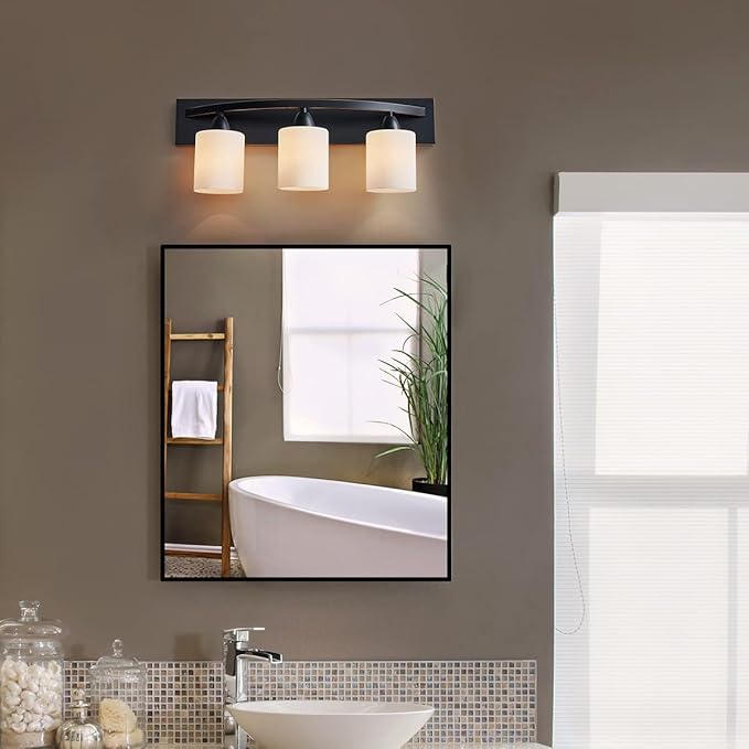 ANJIADENGSHI Bathroom Vanity Light Fixtures, Oil Rubbed Bronze Wall Mount Lighting, Modern Wall Sconce with White Glass Shade, Bathroom Lights Over Mirror