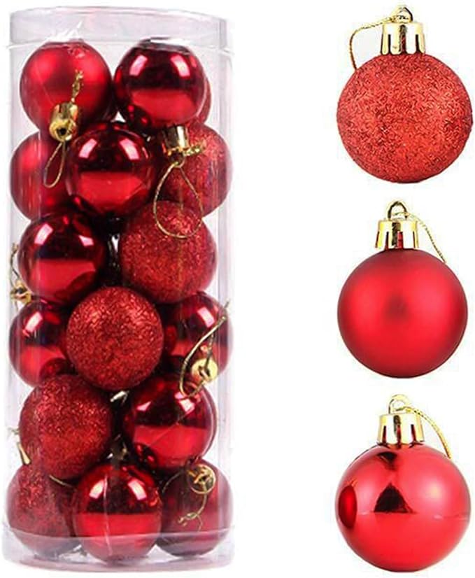 24ct 2.36 Inch Christmas Balls Ornaments for Xmas Christmas Tree - Shatterproof Christmas Tree Decor Hanging Ball for Holiday Wedding Party Decoration (Red 60mm)