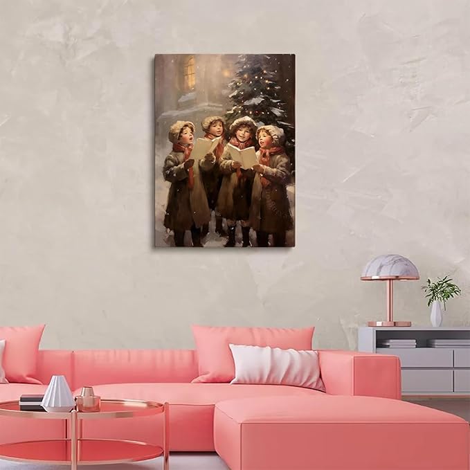 Christmas Carolers Wall Art, Children Christmas Carolers Poster,Christmas Decor,Holiday Decor,Winter Print,Christmas Print,Nursery Decor Art,Moody Print12x16inch Unframed