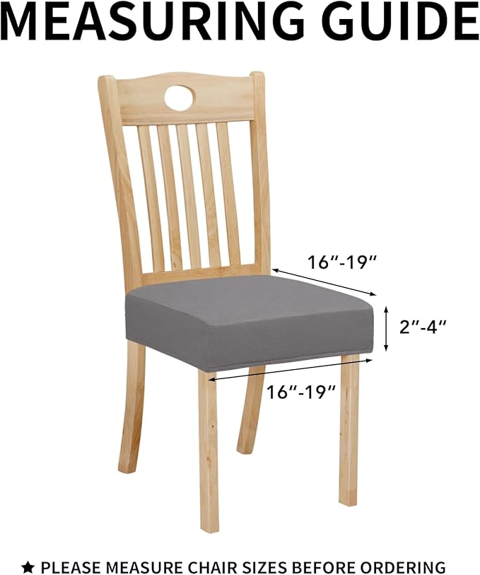Easy-Going 100% Waterproof Seat Covers for Dining Room Chairs Set of 6, Stretch Chair Seat Slipcovers Protector Removable and Washable Kitchen Dining Chair Covers, Light Gray