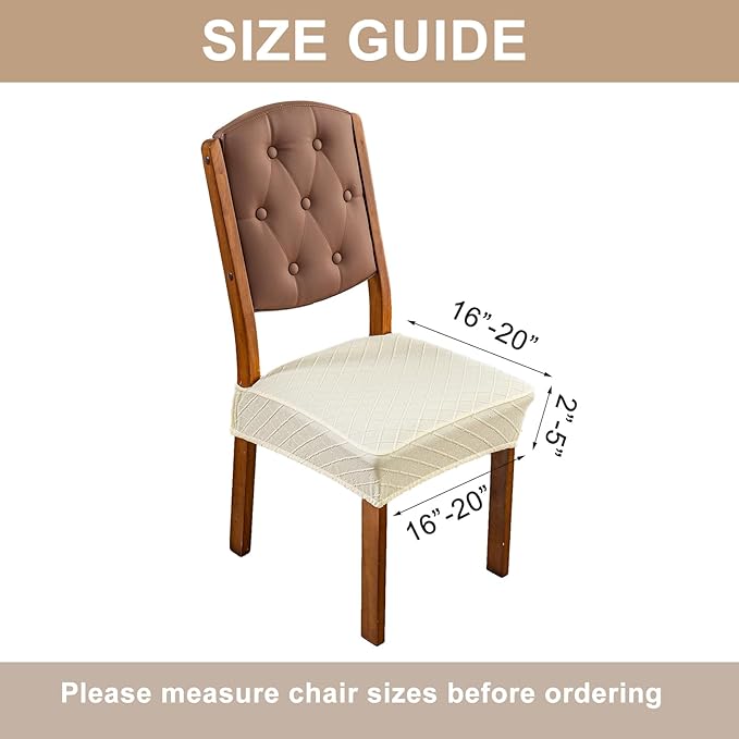 Genina Waterproof Seat Covers for Dining Room Chairs Covers Dining Chair Slipcovers Protector, No Rear Covers (Beige, 6 Pcs)
