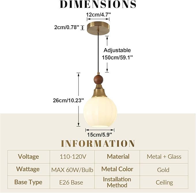 Mid Century Globe Pendant Lights Modern Gold Pendant Lighting Fixture Adjustable Mini Glass Hanging Lamp for Bedroom Living Room Kitchen