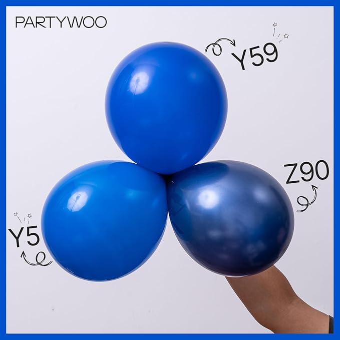 PartyWoo Royal Blue Balloons 85pcs Different Sizes Pack of 18 12 10 5 Inch Dark Blue Balloon Arch Kit for Baby Shower Gender Reveal Graduation Under The Sea Birthday Party Decorations Blue-Y59