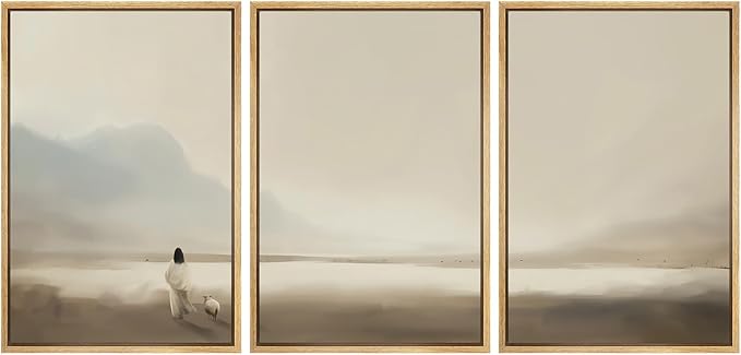 MUDECOR Framed Wall Art Print Set Serene Coastal Landscape Minimalist Illustrations Modern Art Boho Decorative Colorful Chic for Living Room, Bedroom, Office - 24"x36"x3 Natural