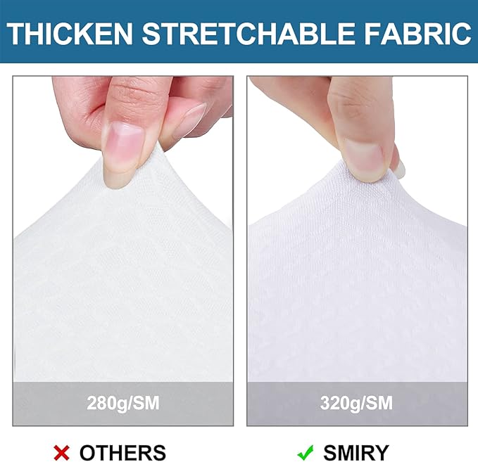 Smiry Waterproof Seat Covers for Dining Room Chairs Set of 4, Stretch Jacquard Removable Washable Chair Seat Slipcovers Protector, No Rear Covers, White