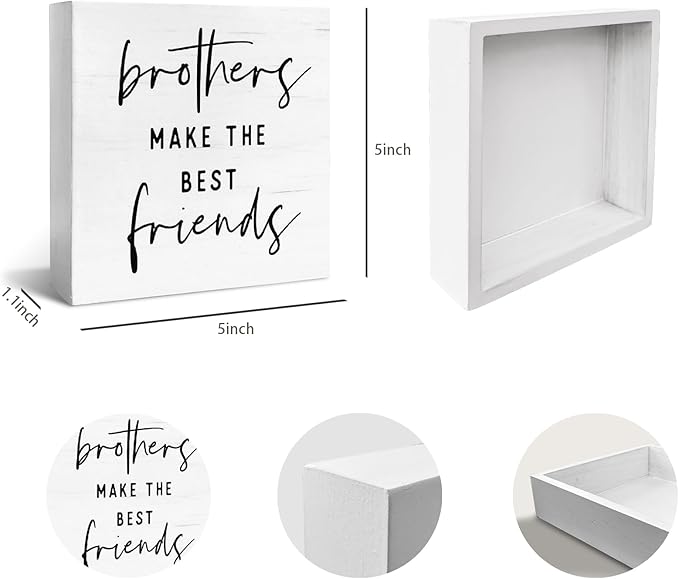 JXREQ Kids Boy Nursery Wall Desk Decor Wood Box Sign, Brothers Make The Best Friends Signs, Boys Bedroom Bathroom Playroom Toddler Classroom Decor, 5x5 Inch