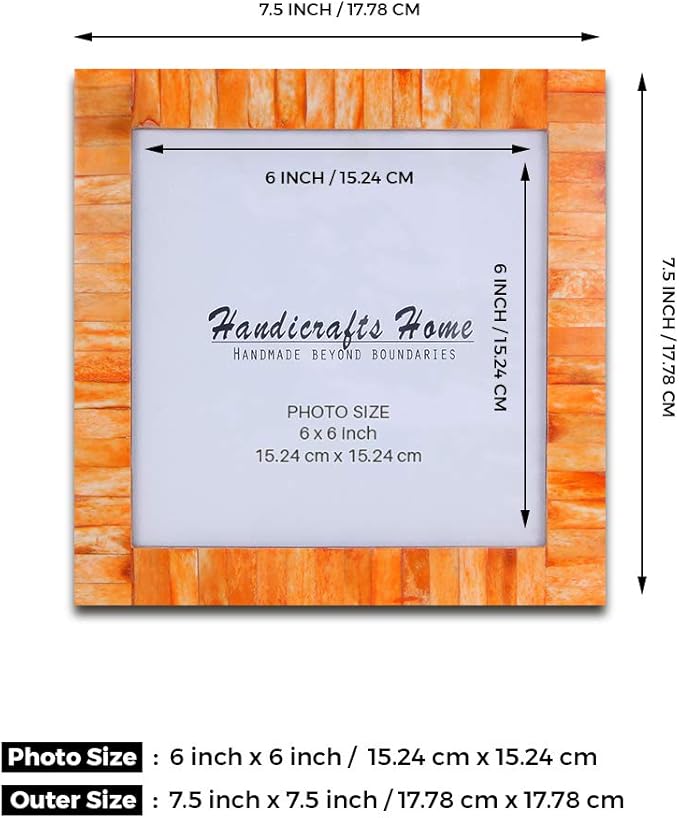 Handicrafts Home 6x6 Poster Frame - Orange Bone Inlay Classic Collection Wall Mount Decorative Picture Frame for Posters, Photos, Diplomas, Certificates, Art Work - Handmade Vintage Home Decor Gift