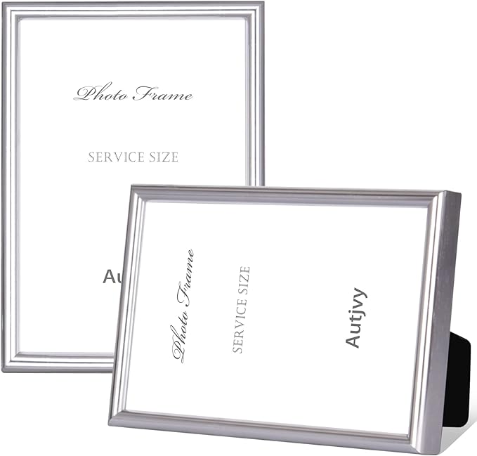3.5x5 Picture Frame Silver Brushed Modern Simple Thin Aluminum Metal Photo Frame with HD Real Glass, Display for Tabletop and Wall Collage. (2 Pack)