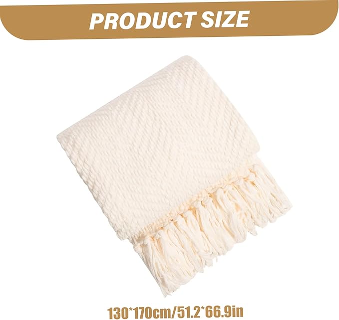 Chunky Knit Throw Blanket 51x67 inch Soft Warm Throw Blanket with Tassels for Couch Sofa Living Room Decor, Home Decors