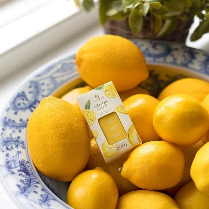 Thymes Pura Refills – 2 Pack of Oil Diffuser Scents – Long-Lasting Pura Diffuser Refills – Premium Home Fragrance – Citrus Notes of Lemon Verbena, Dewey Leaves & Bergamot (Lemon Leaf, Pack of 2)