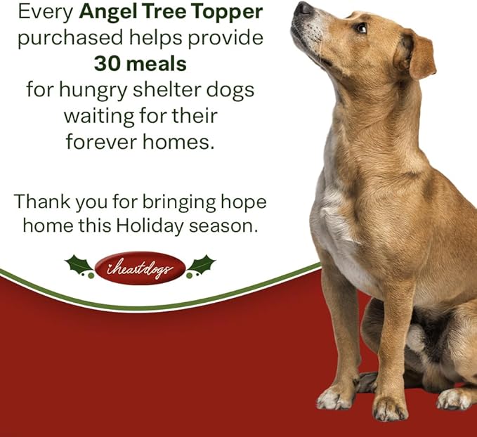 iHeartDogs Christmas Tree Topper Decoration - The Original Dog ‘Christmas Miracle’ Angel Dog Tree Topper LED Lighted Halo, Snowflake Garland & Wings Decor Ornament, Holiday Decoration