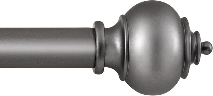 H.VERSAILTEX Curtain Rods for Windows 16.2 to 28.2 Inches 1 inch Diameter Adjustable Decorative Telescoping Curtain Rod with Brackets Heavy Duty Splicing Window Rods with Decorative Finials, Dark Grey