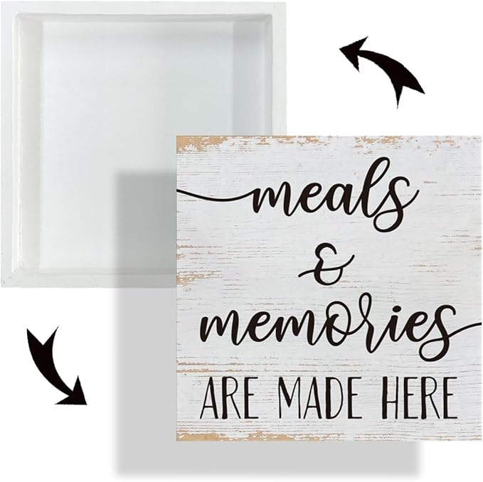 Kitchen Wood Sign, Meals and Memories are Made Here Sign, Decorative Signs and Plaques, White Wooden Box Signs, Warm Home Decor, Dining Room Decors, Desk Decor Art, Housewarming Gift
