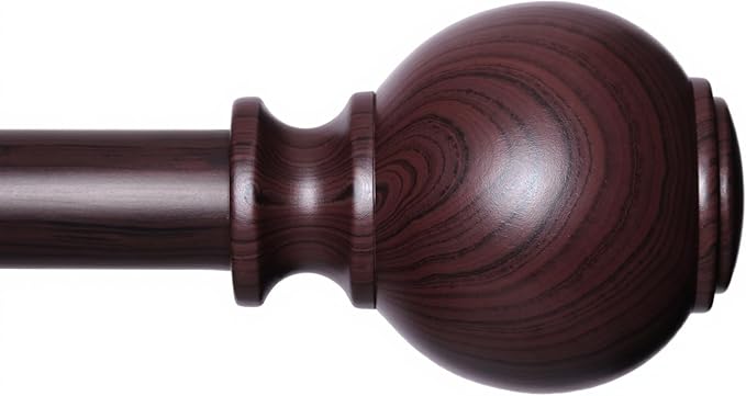 Red Wood Curtain Rods for Windows 72 to 144 Inches,1 inch Heavy Duty Window Curtain Rod with Imitation Wood Grain Finials,Decorative Drapery Rods Adjustable, 28"-144"(2.3-12ft)