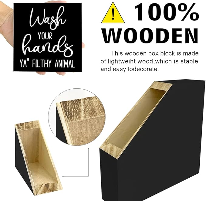 LVQHI Funny Bathroom Wooden Box Signs,Wash Your Hands YA' Filthy Animal Wood Block Sign for Bathroom Shelf Toilet Restroom Home Tabletop Desk Decor,Rustic Toilet Plaque Decor