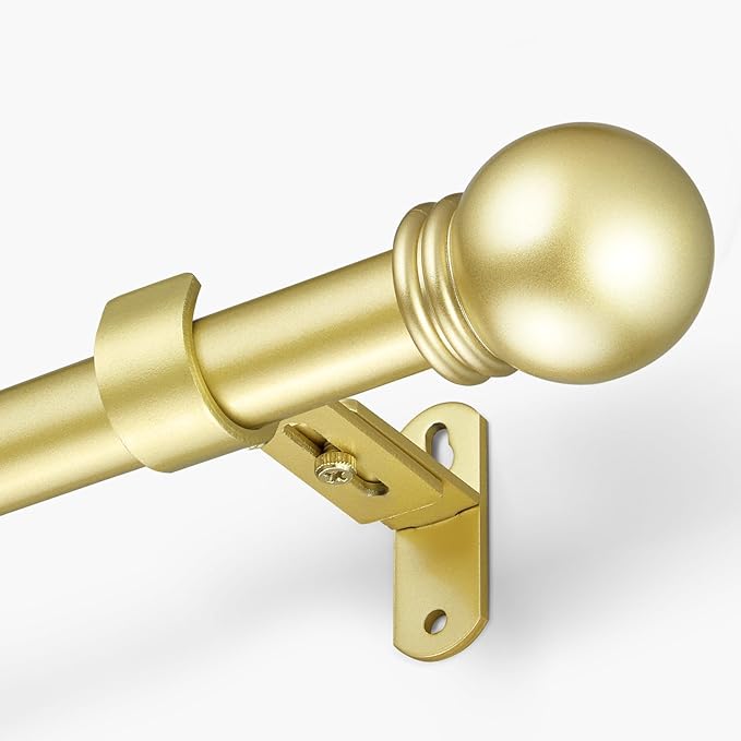 Curtain Rods for Windows 16 to 76 Inches, Curtain Rod Max Adjustable Length of 88 IN, 6/8" Diameter Drapery Rods Round Finials, Warm Gold, Pack of 1