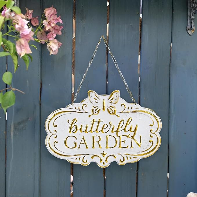 Chic Rustic Metal Signs - Small Vintage Butterfly Signs Yard DIY Decor - Rustic Farmhouse Patio Setting
