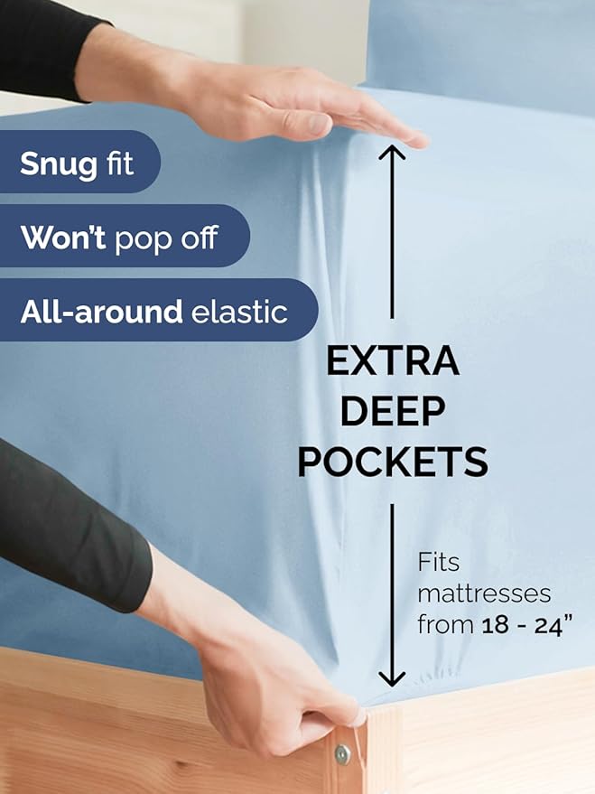 Extra Deep Twin XL Sheet Set - 4 Piece Breathable & Cooling Sheets - Hotel Luxury Bed Sheets Set - Easy & Secure Fit - Soft, Wrinkle Free & Comfy Sheets Set - Sky Blue Sheet Set w/Extra Deep Pockets