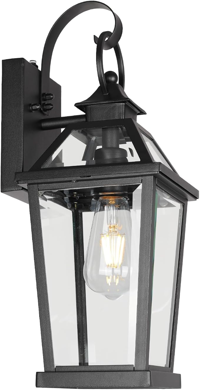 JYZ Dusk to Dawn Outdoor Wall Sconce, 17inch Waterproof Exterior Wall Lantern with Textured Glass, Anti-Rust Classic Porch Light for Front Door Garage Patio Yard JYOWL06