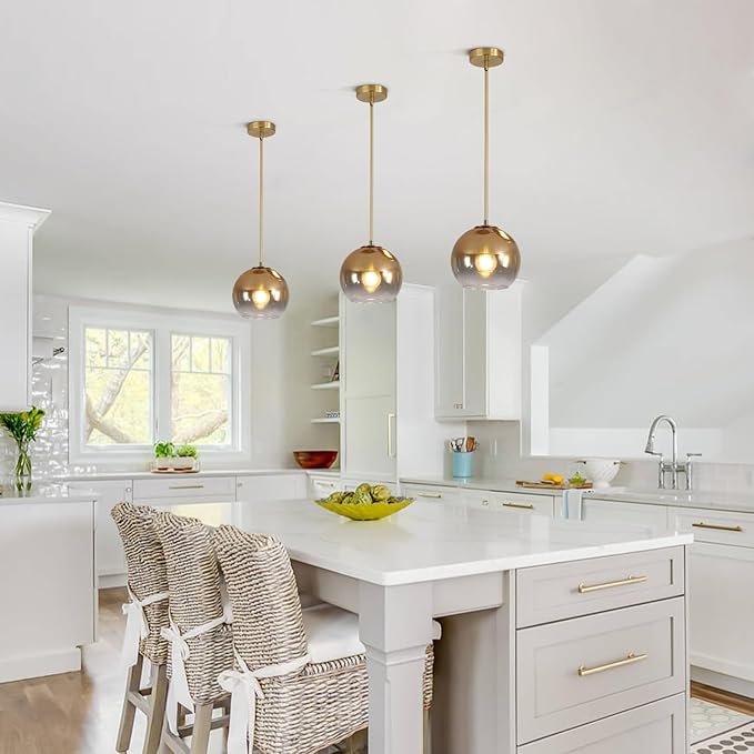 KCO Lighting Globe Pendant Lights Gradient Gold Glass Pendant Light Modern Kitchen Island Lighting Vintage Hanging Light Fixture Mid Century Hanging Lamp