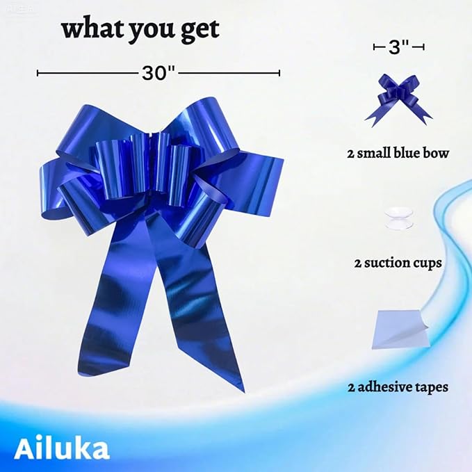 Big Blue Gift Bow(30 inch, 1 Pack), Giant Car Bow - Large Christmas Bow for Gift Wrapping, Birhtday, Party, Christmas Decoration, Indoor and Outdoor Decoration.