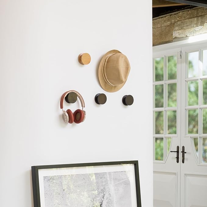 GUDEE Ran Bamboo Wall Mount Round Hooks, Heavy Duty Modern Decorative Durable Hanger for Hanging Bags, Shoes, Towels, Accessories and More in Foyer, Kitchen, Bedroom, Closet in Color Natural
