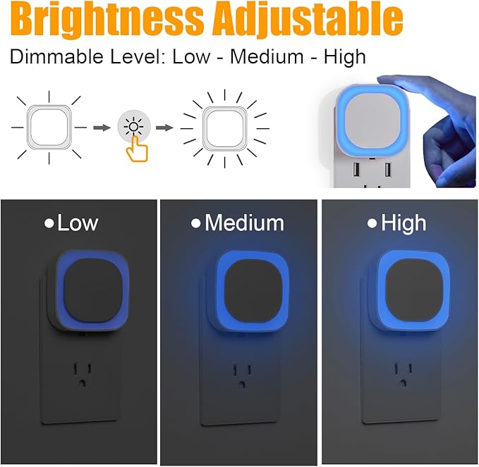 4 Pack Azure Night Light, Crisp Modern Glow with Dimmable Soft Light & Indirect Reflection, Auto Dusk to Dawn Sensor, Plug in LED Nightlight for Bathroom,Toilet, Kitchen Counter, Modern Decor