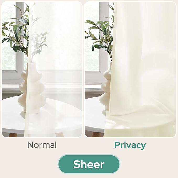 HOMEIDEAS Non-See-Through Ivory Privacy Semi Sheer Curtains 45 Inches Long 2 Panels Set Light Filtering Curtains for Living Room Bedroom Drapes,W52xL45