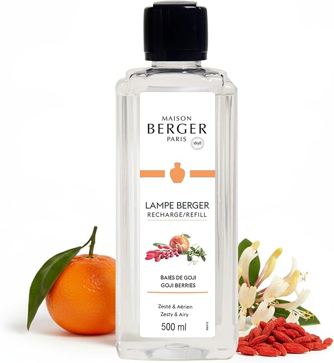 MAISON BERGER Goji Berries Lampe Berger Refill, 500 ml (16.9 fl oz), Odor-Neutralizing Home Fragrance Oil Lamps, Orange, Mandarin, Lemon Zest, Honeysuckle, Carrot, Made in France