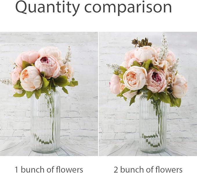 Flojery Silk Peony Bouquet Vintage Artificial Peonies Flower for Home Wedding Party Decor (1pcs, Light Pink)