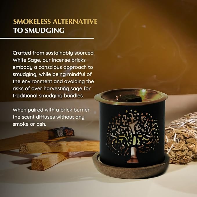 White Sage & Palo Santo Incense Bricks with Taj Exotic Burner by Aromafume | 2x9 Bricks | Sage Incense for Cleansing Negative Energy & Protection | Sage for Smokeless Smudging, Spiritual Cleansing