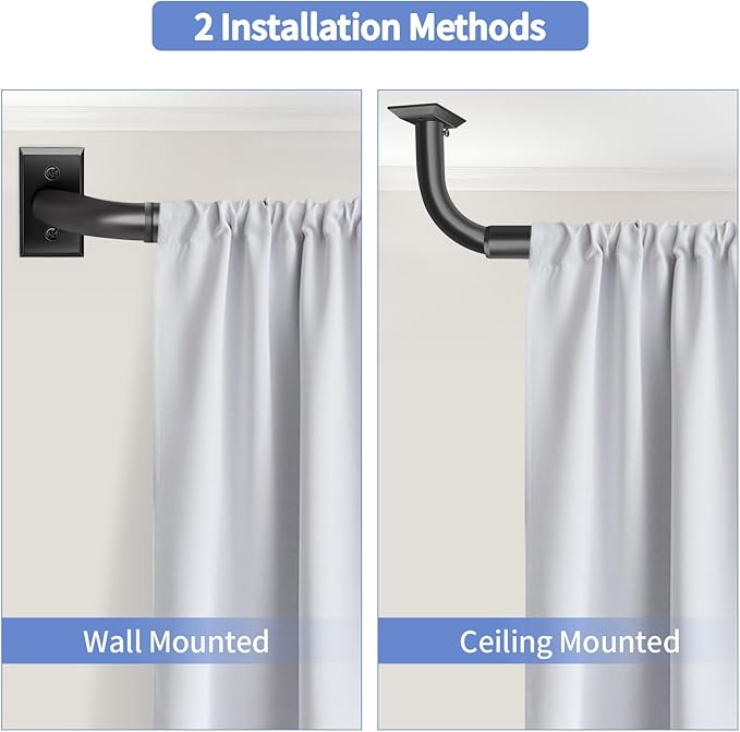 Blackout Curtain Rod, Adjustable Extra Long Drapery Rod for Windows 66 to 184 Inches(5.5-15.3Ft), Wrap Around Heavy Duty Curtain Rods, French Return Room Darkening Curtain Rod, Matte Black