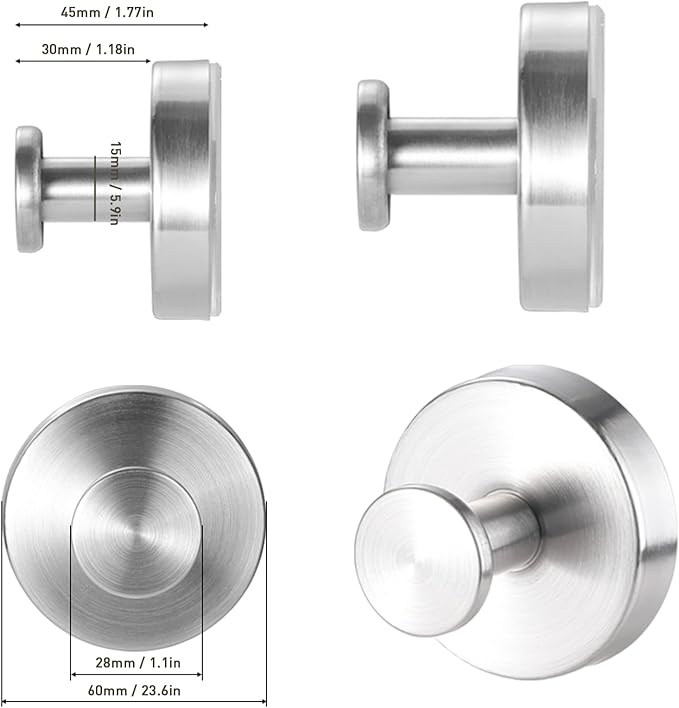 Suction Cup Hooks, Shower Hooks for Inside Shower, No-Drill Towel Hook Stainless Steel Waterproof Suction Hook for Wreaths, Loofah, Towel, Coat, Bath Robe (3, Brushed Nickel)