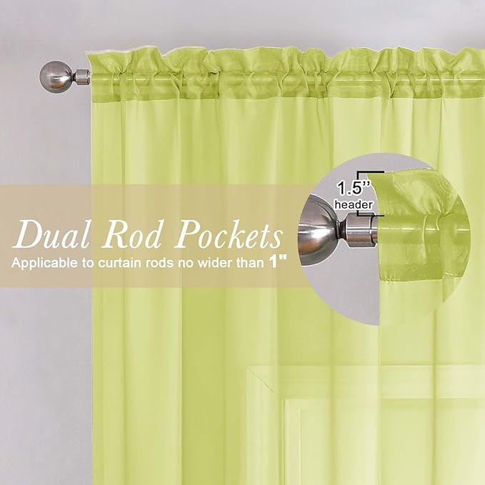 Lecloud Lemon Sheer Curtains 84 Inches Long 2 Panels, Solid Voile Light Filtering Airy Home Decor Living Room Curtains for Bedroom, Dual Rod Pockets Transparent Drapes, Each Panel 42" W x 84" L