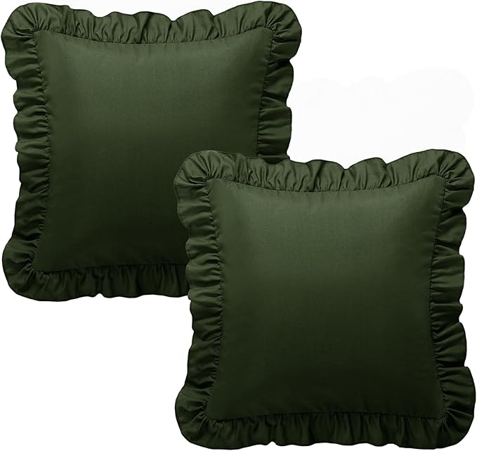 KKJIAF Ruffle Pillow Cases 26x26 Inches, Olive Green Square Ruffled Pillow Covers Set of 2, Microfiber Wrinkle Resistant Pillow Shams with Envelope Closure for Sofa Bed Living Room