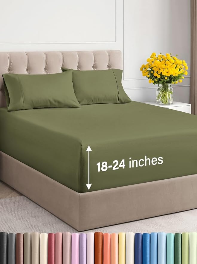 Extra Deep Twin XL Sheet Set - 4 Piece Breathable and Cooling Sheets - Hotel Luxury Bed Sheets Set - Easy Fit - Soft, Wrinkle Free and Comfy Sheets Set - Sage Green Sheet Set with Extra Deep Pockets