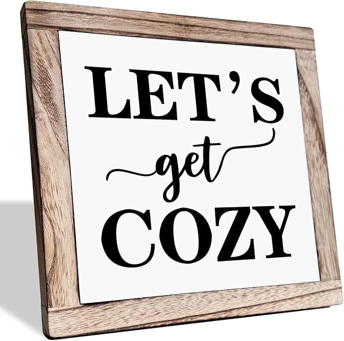 Cozy Bedroom Décor, Let's Get Cozy, Home Décor, Farmhouse Table Décor, Farmhouse Decor for Shelves, Home Decoration Sign for Shelf, Suitable for Placement on Living Room or Bedroom Shelves