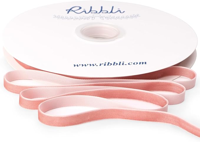 Ribbli Rose Gold Velvet Ribbon 3/8 Inches Continuous 25 Yard Spool Dusty Pink Christmas Ribbon for Gift Wrapping Crafts Home Decor