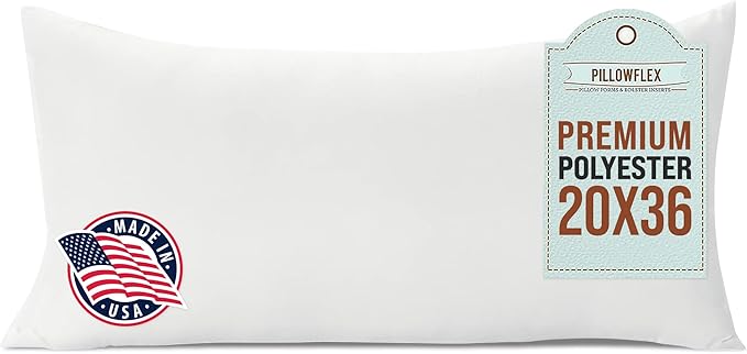 Pillowflex Premium Polyester Throw Pillow Insert - 20x36 - Ultra Soft Large Rectangle Throw Pillow, Couch Sham, Lumbar, Back, Sofa - Machine Washable - Decorative Accent Form - 1 Soft Pillow