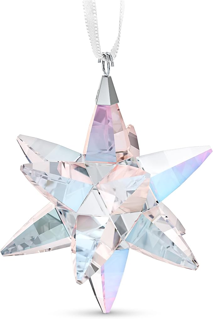SWAROVSKI Shimmer Star Ornament, Medium, Multicolored Swarovski Crystals on White Satin Ribbon, Part of the Swarovski Classic Collection