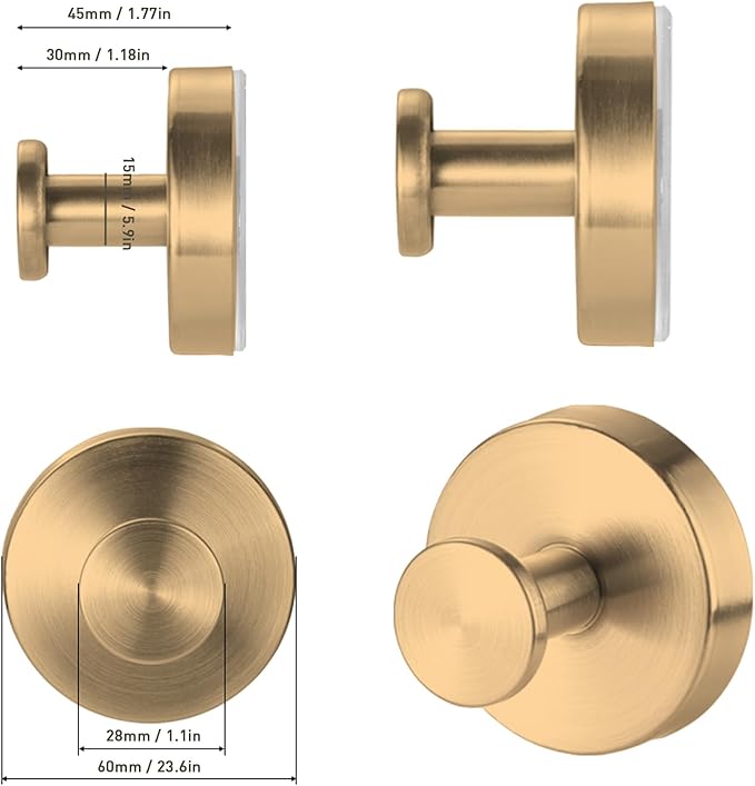 Suction Cup Hooks, Shower Hooks for Inside Shower, No-Drill Towel Hook Stainless Steel Waterproof Suction Hook for Wreaths, Loofah, Towel, Coat, Bath Robe (6, Gold)