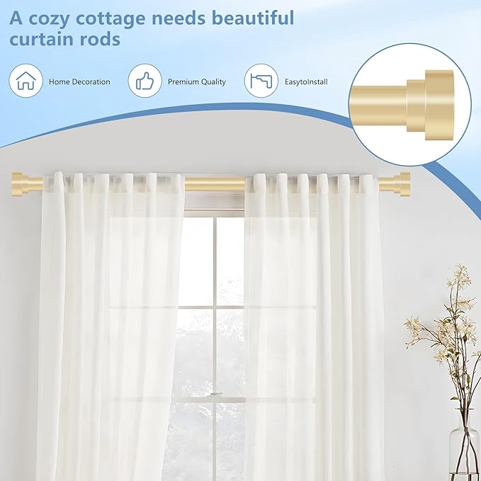 Gold Curtain Rods for Windows 66 to 120 Inch(5.5-10ft), 1 Inch Diameter Heavy Duty Curtain Rods, Adjustable Curtains Rod, Modern Decorative Drapery Rod, 30-120" Brass Gold