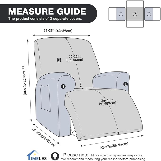 Timeles Recliner Covers Recliner Chair Covers Reclining Couch Covers Sofa Slipcovers Stretch Soft Washable (Single-Seater, Light Gray)