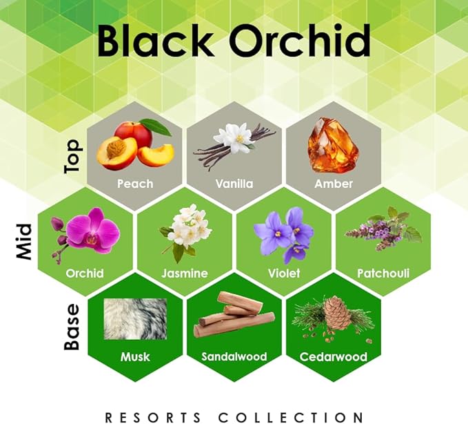 Black Orchid 4 oz Refill Fragrance for Oil Diffuser with Peach, Orchid, Cedarwood, & More Notes